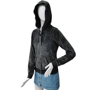 Hollister Velvet Hoodie Size Large Dark Gray Full Zipper Flawed Read Description